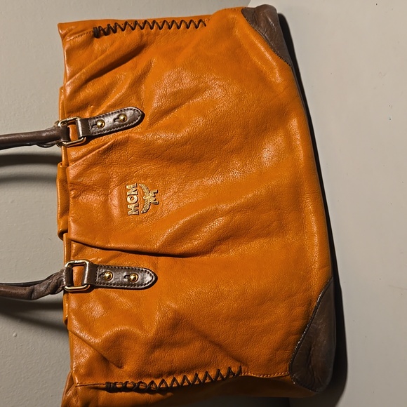 MCM Leather Shoulder Bag Orange and Brown - Picture 2 of 14